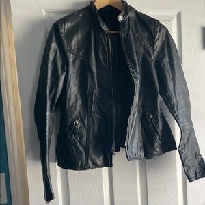 Brooks Vintage Black Leather Motorcycle Jacket 1980s Size 36 Silver Hardware